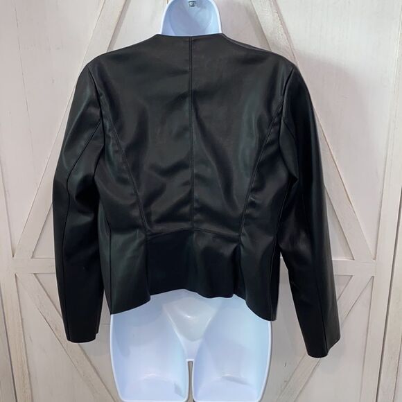 Halogen Black Faux Leather Open Front Waterfall Jacket Size Small - Picture 6 of 13
